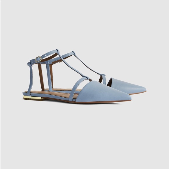 NWT Reiss Olivia Blue Leather T-Bar Flats - Picture 4 of 4